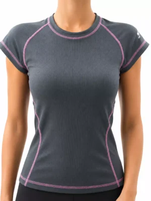 T-Shirt_Grey_L Дамска спортна тениска BARS – Сива с розов акцент